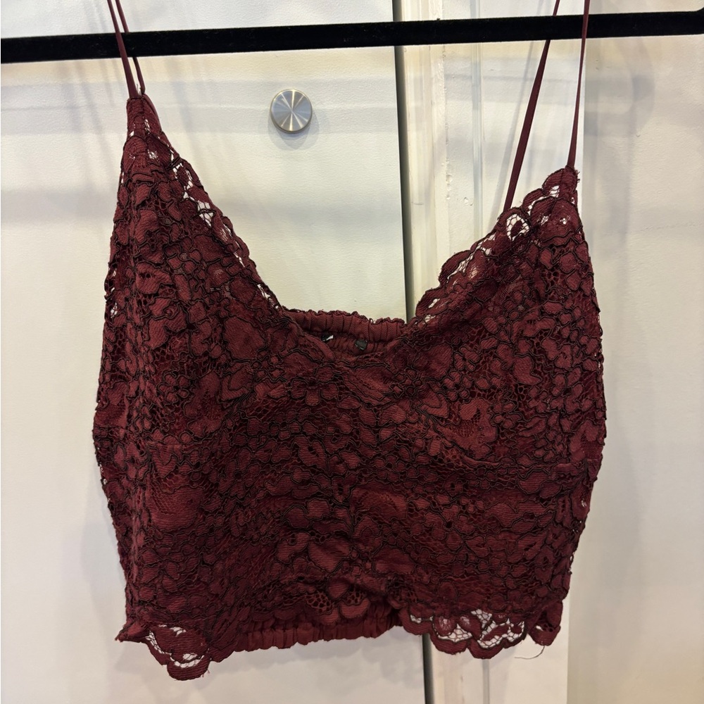 Maroon Express Lace Spaghetti Strap Tank top